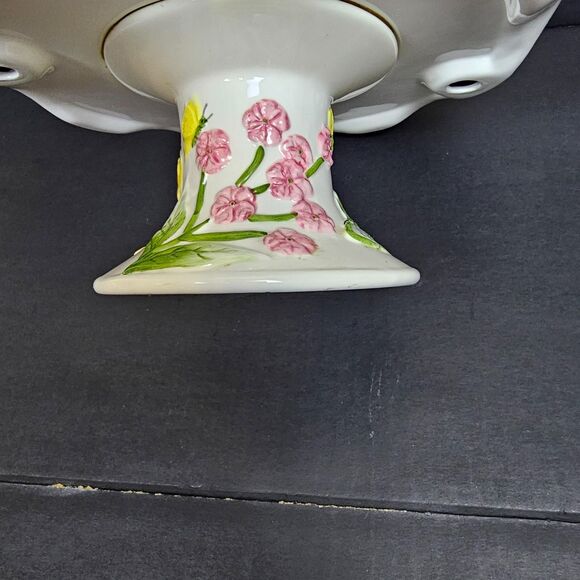 Gibson Pedestal Cake Plate Floral Butterfly Cottage Garden Tea Core Decor - Picture 3 of 7
